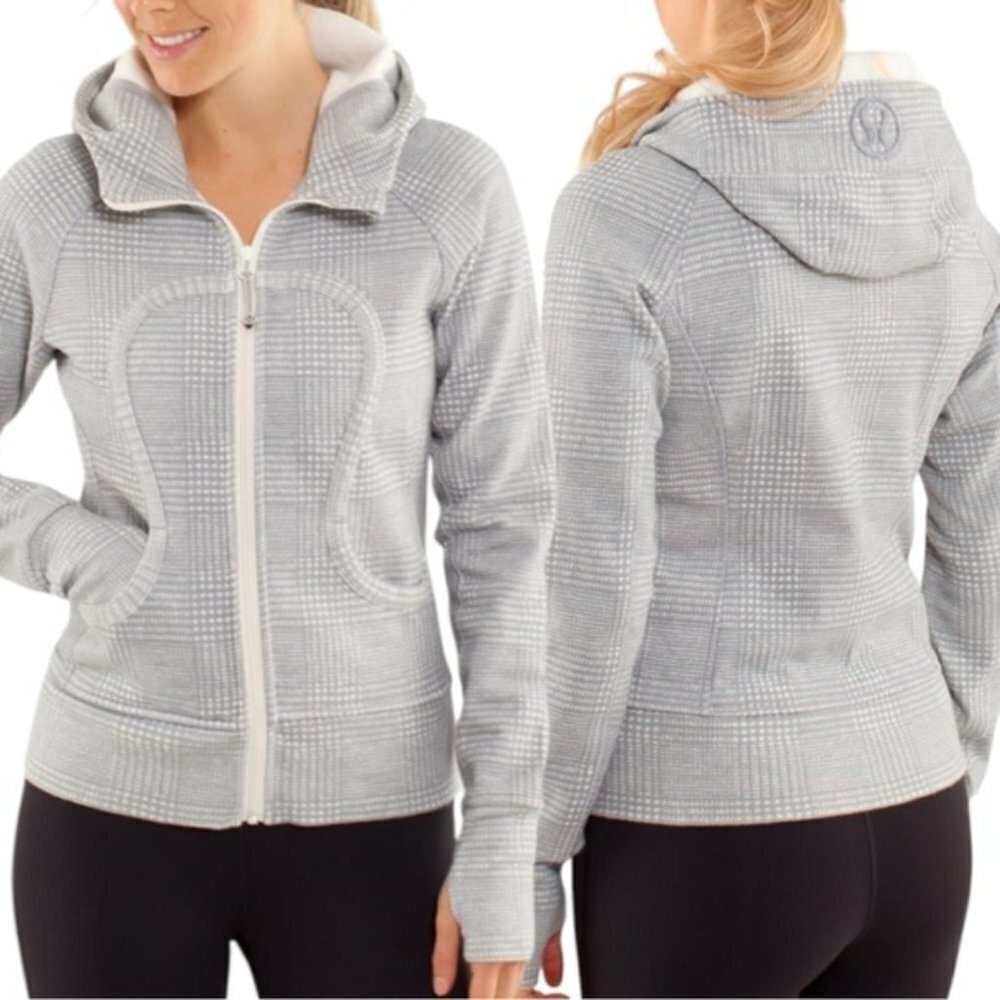 Lululemon Scuba Hoodie Size 2 Glen Check Polar Cream Silver Slate Gray